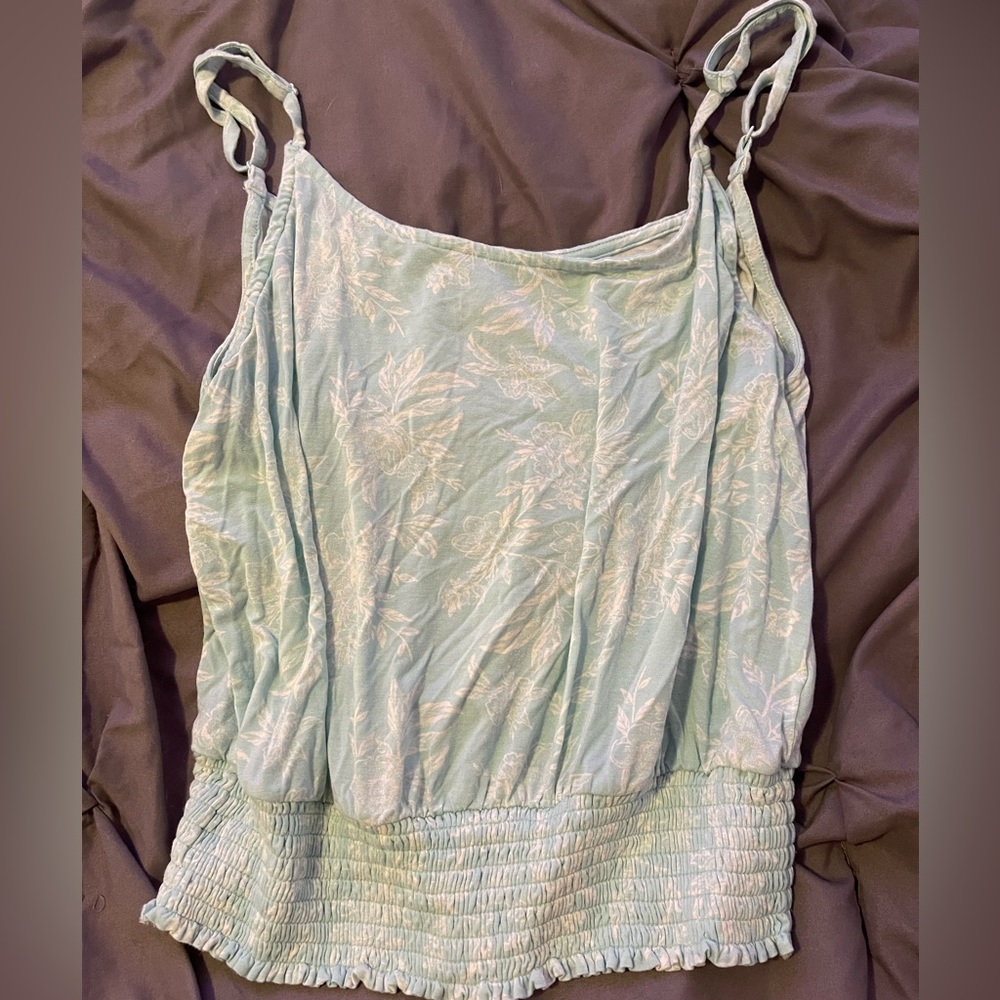 Blue and white tank top with cinched waist